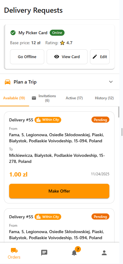 Available Deliveries